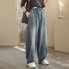 Pants for Women Plus Size Stretchy Elastic High Waist Long Trousers Solid Colour Casual Wide Leg Jean Pants