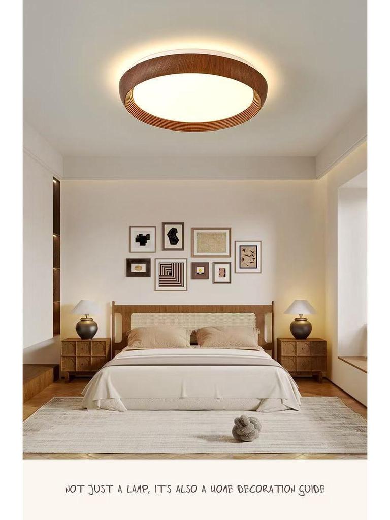Mid-Century Ultra-Thin Walnut Grain Ceiling Light for Living Room & Bedroom