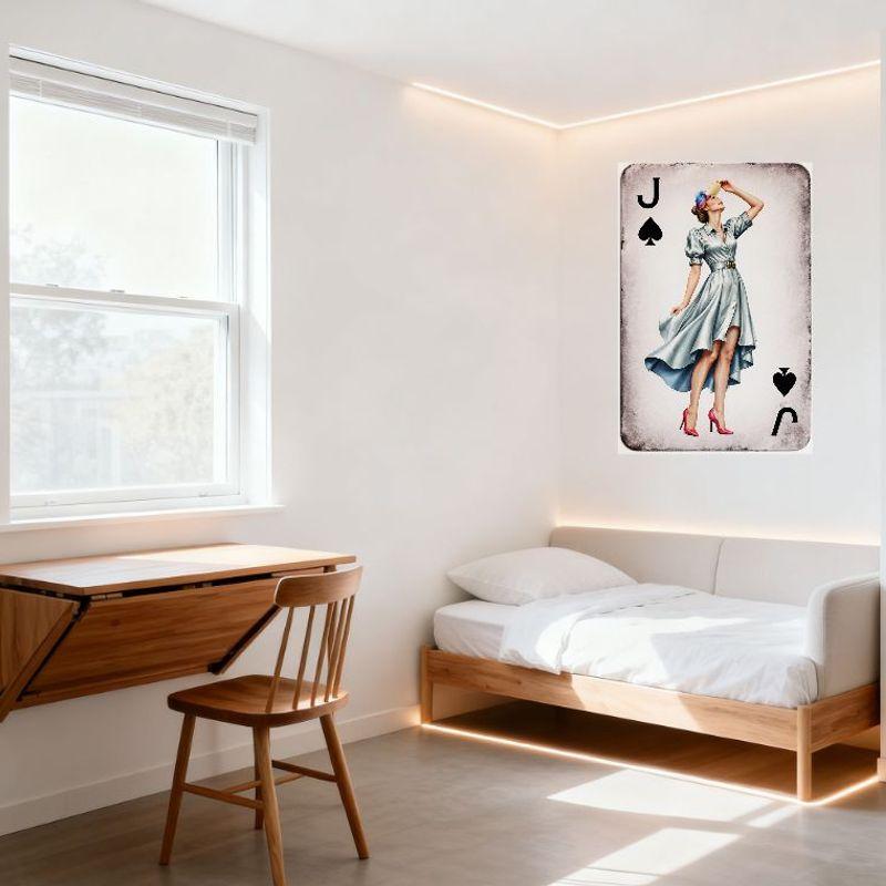 Vintage Jack of Spades Sexy Woman Metal Tin Sign Distressed Retro Playing Card Wall Decor for Bar Home Cafe Art 8x12 Inch