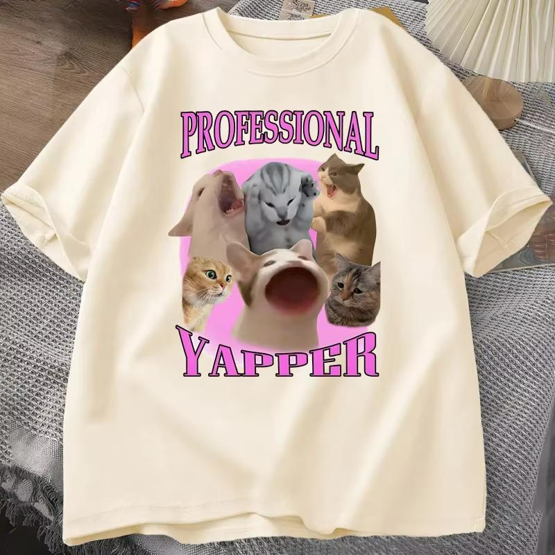 Professional Yapper Cat Graphic T Shirts Women 100 Cotton Short Sleeve Casual O Neck Printed Tshirt Streetwear Summer Tops
