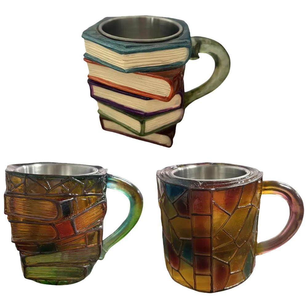 Novelty 3D Painted Books Coffee Mug Unique Books Stack Coffee Cup Creative Drinking Cup Gifts for Book Lovers
