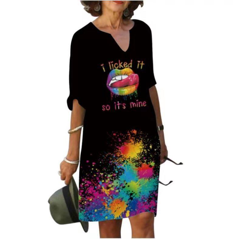 JPNTKY Fashion Summer Spring 1/2 Sleeves V-Neck Casual Dresses