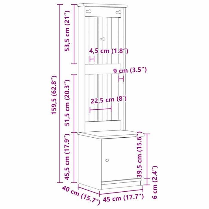 VidaXL Portemanteau SANDNES blanc 45x40x159,5 cm bois massif pin, banc de couloir, meuble de rangement de couloir 4010486
