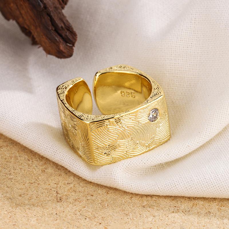 1pc Square Diamond-set Textured Broadface Rings For for Women Men Vintage Gorgeous Jewelry Gift Party Accessories Anniversary