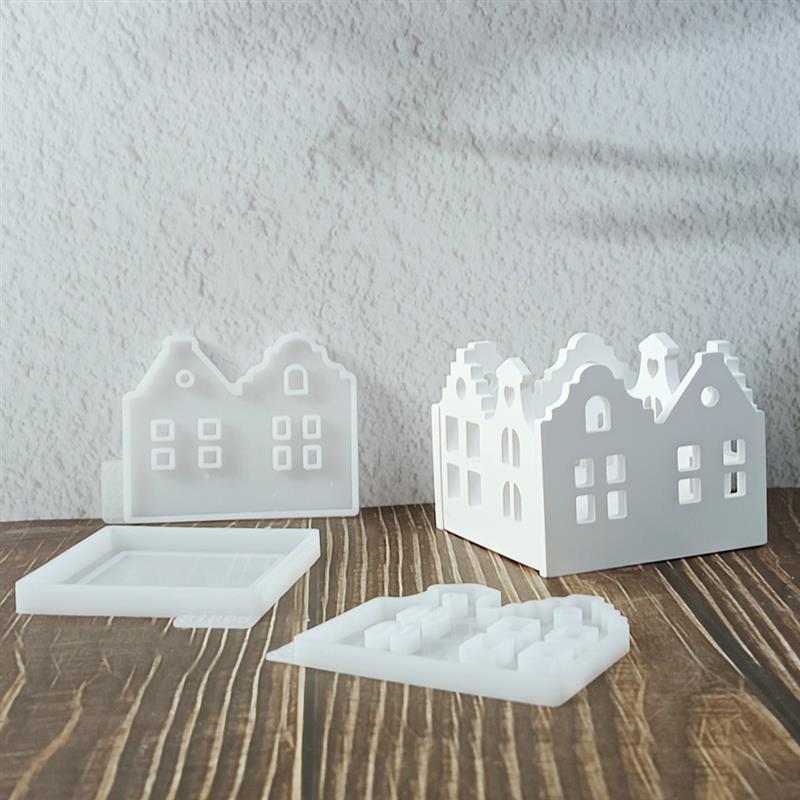 Resin Casting Molds Hollow House Candle Holder Kit Silicone Mold DIY Gypsum Cement Pouring Mold Craft Gift Home Deco