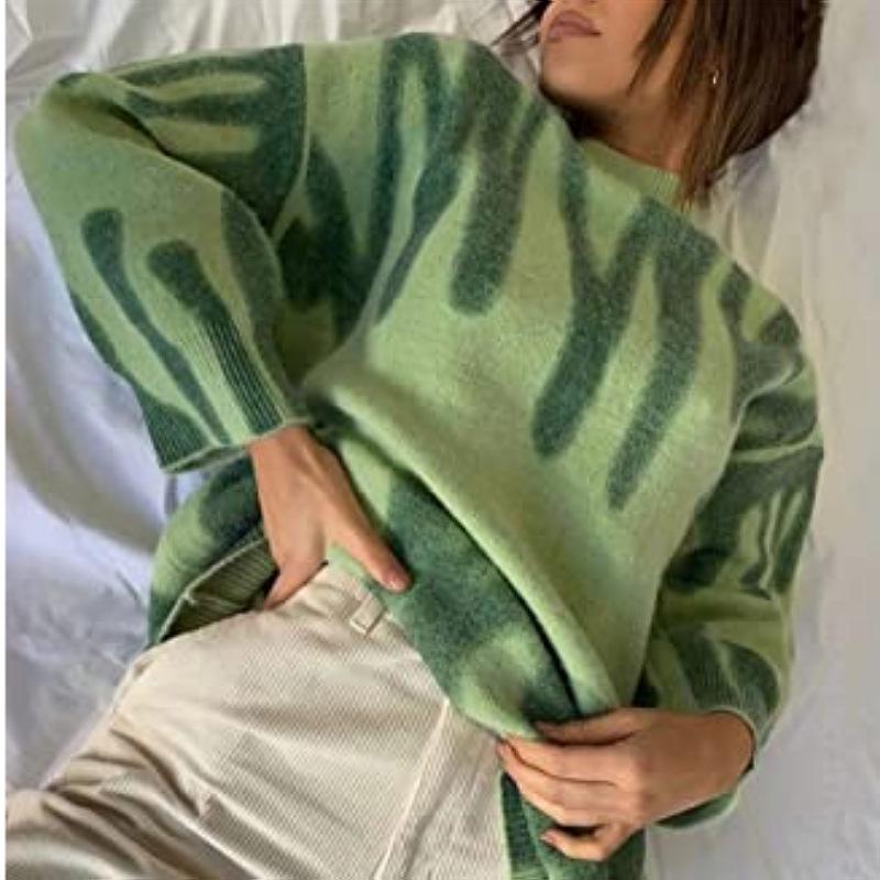 Dámský volný pletený svetr s potiskem v ležérním stylu na podzim/zimu 2025