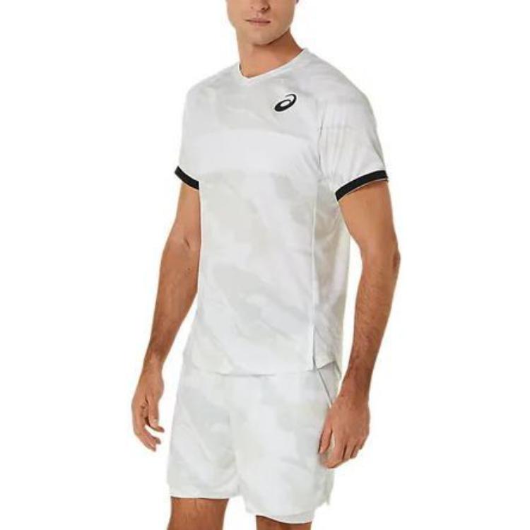 Asics Match Graphic Short Sleeve V-Neck Top Men Tops Gray 2041A245-100