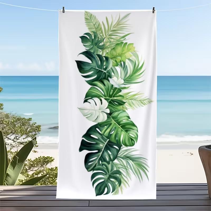 Bohemian Vibrant Tropical Monstera Floral Print Beach Towel Quick Dry Sand-Free Absorbent Beach Blanket for Summer Travel