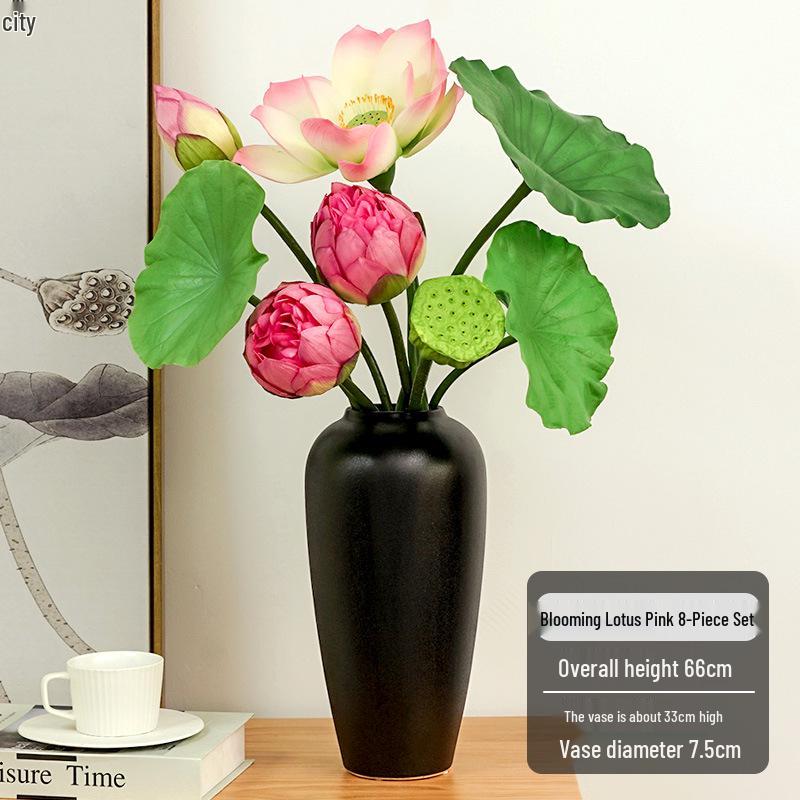 Chinese Lotus Artificial Flower Decoration for Living Room and Dining Table - Realistic Floral Arrangement with Lotus Leaf.