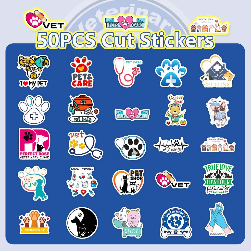 50 Veterinary English Stickers New Style Pet Hospital Chemistry Pharmacist Cartoon Doodle Stickers