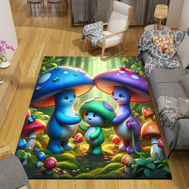 1pc Mushroom Family Design Area Rug - Soft, Anti-Slip, and Durable Gaming Room Decor for Bedroom