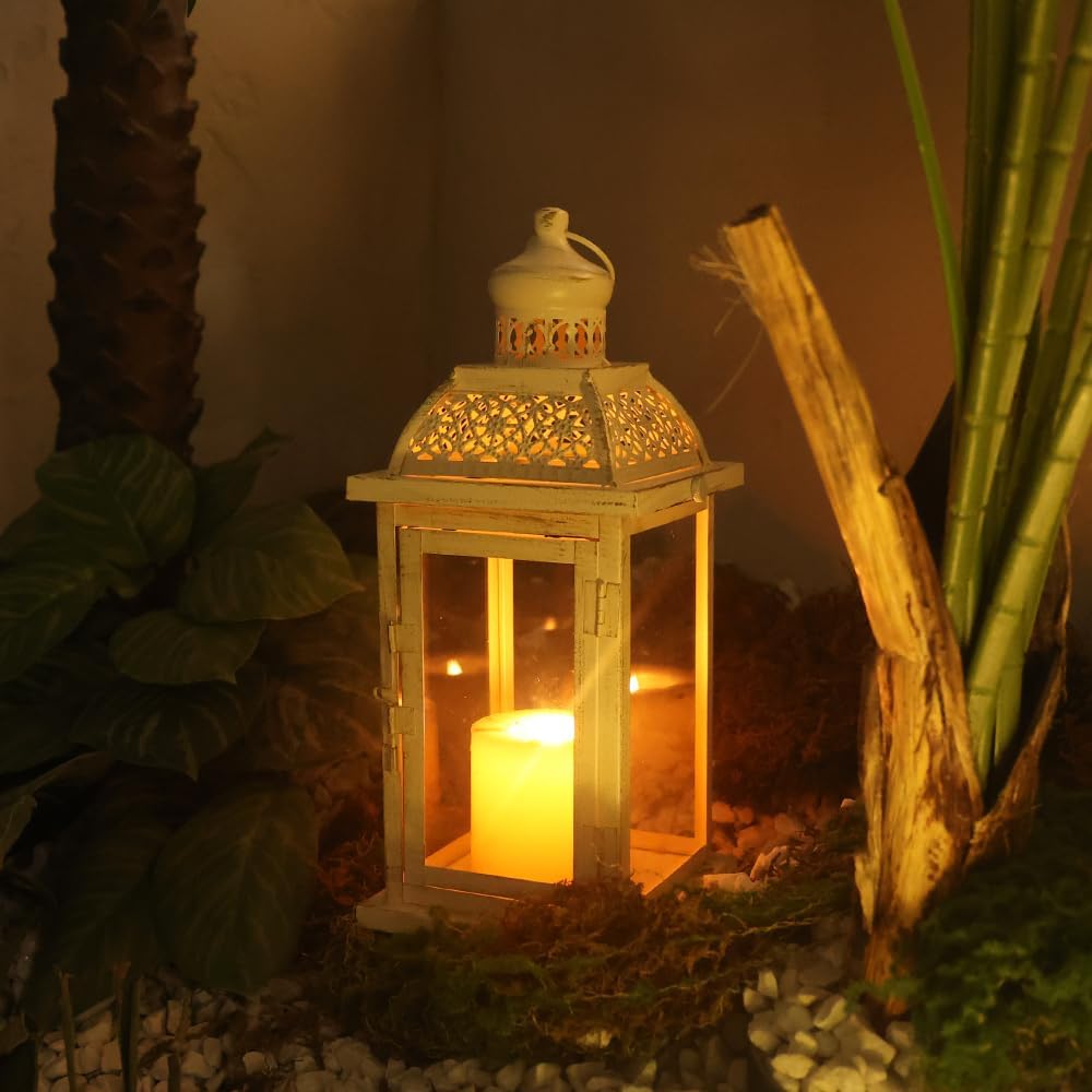 NEEDOMO 14.4" Lanterns Decorations Indoor, Hanging Candle Lantern Outdoor, Vintage Large Lantern Decor with Clear Glass, Metal Candle Holder for