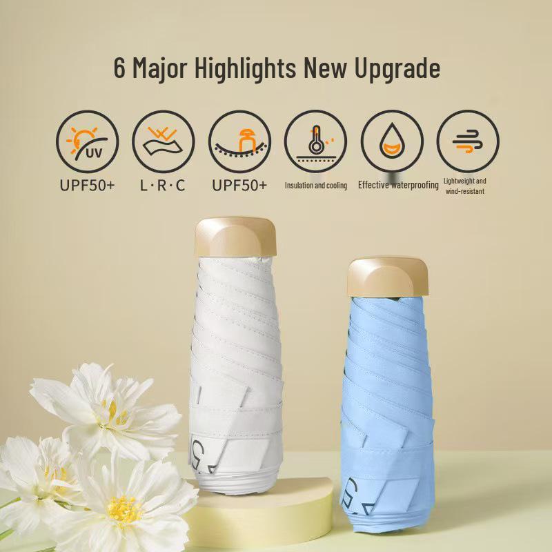 Mini Flat Sun Protection Umbrella, Black Glue, Ultra-Light & Compact for Rain or Shine - Women's Portable Pocket Umbrella