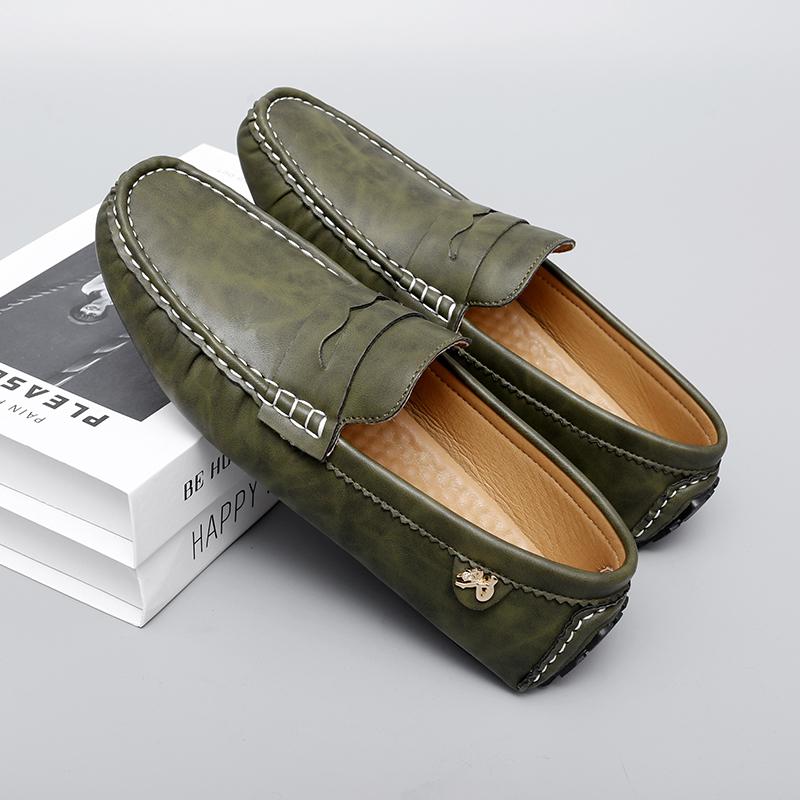 

Мода Модный бренд Мужские туфли лоферы с круглым носком, удобной мягкой подошвой, повседневные, для улицы, весна, новая мужская обувь для вождения из коровьей кожи, дышащая 35 зелёный