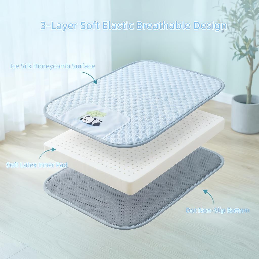 Dog Cooling Mat Ice Bean Texture Fabric Gray Trimmed Edges Panda Lotus Pattern On Bottom Designed for Pet Summer Use