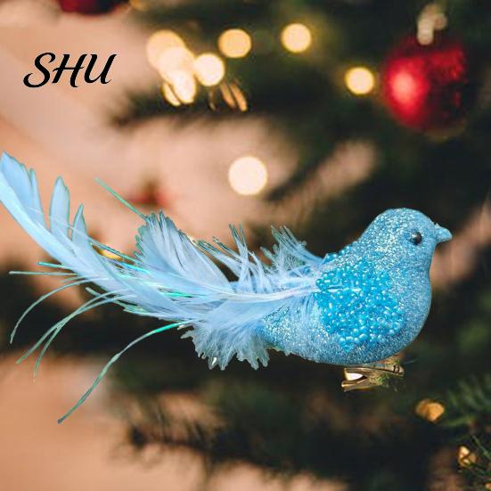 Glitter Feather Bird Ornament Sparkling Design with Clip Cute For Home Christmas Tree Decoration Festive Charm for Lightweight Plastic