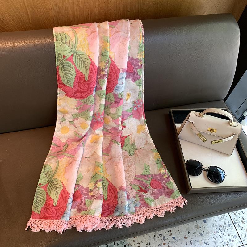 Silk Scarf Women'S Summer Sun Protection High-End Shawl Scarf Versatile Light Luxury Bali Yarn Women'S Printed Silk Scarf Shawl