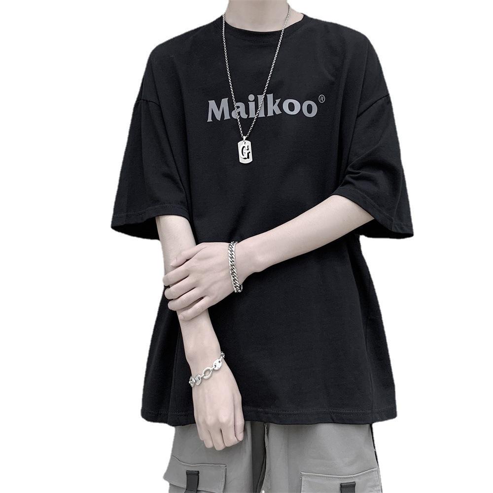 Męski T-shirt z krótkim rękawem w koreańskim stylu, luźny, z okrągłym dekoltem: Modny, Wszechstronny Letni Streetwear Hip-Hopowy