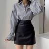 Women's High-Waist Black PU Leather A-Line Mini Skirt - Autumn/Winter