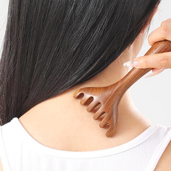 Deer Antlers Meridian Massage Comb with Storage Bag Long Handle Sandalwood Scalp Massager Comb Six-Claw Wide Tooth Body Massage Guasha Scrubber Tool