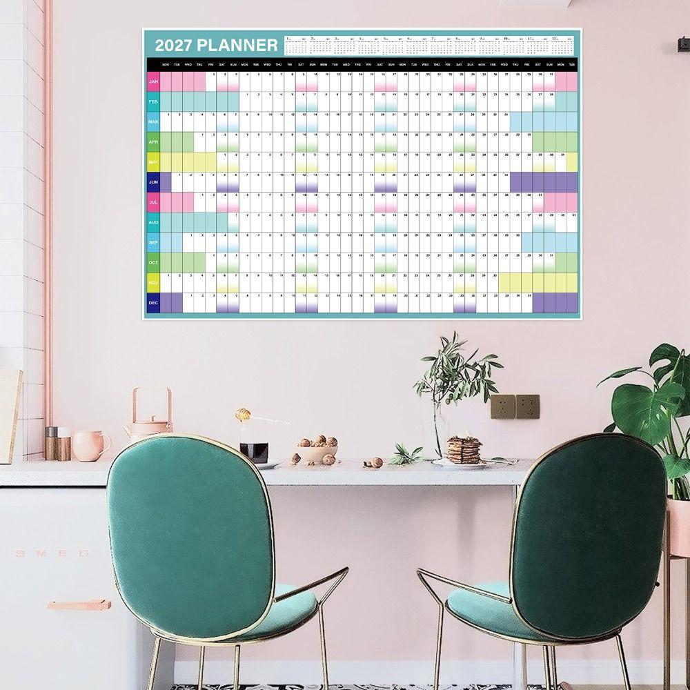 Layout Multicolore Planner Annuale 2027 Calendario Cartaceo Foglio Pianificatore Pianificazione Ufficio Domestico