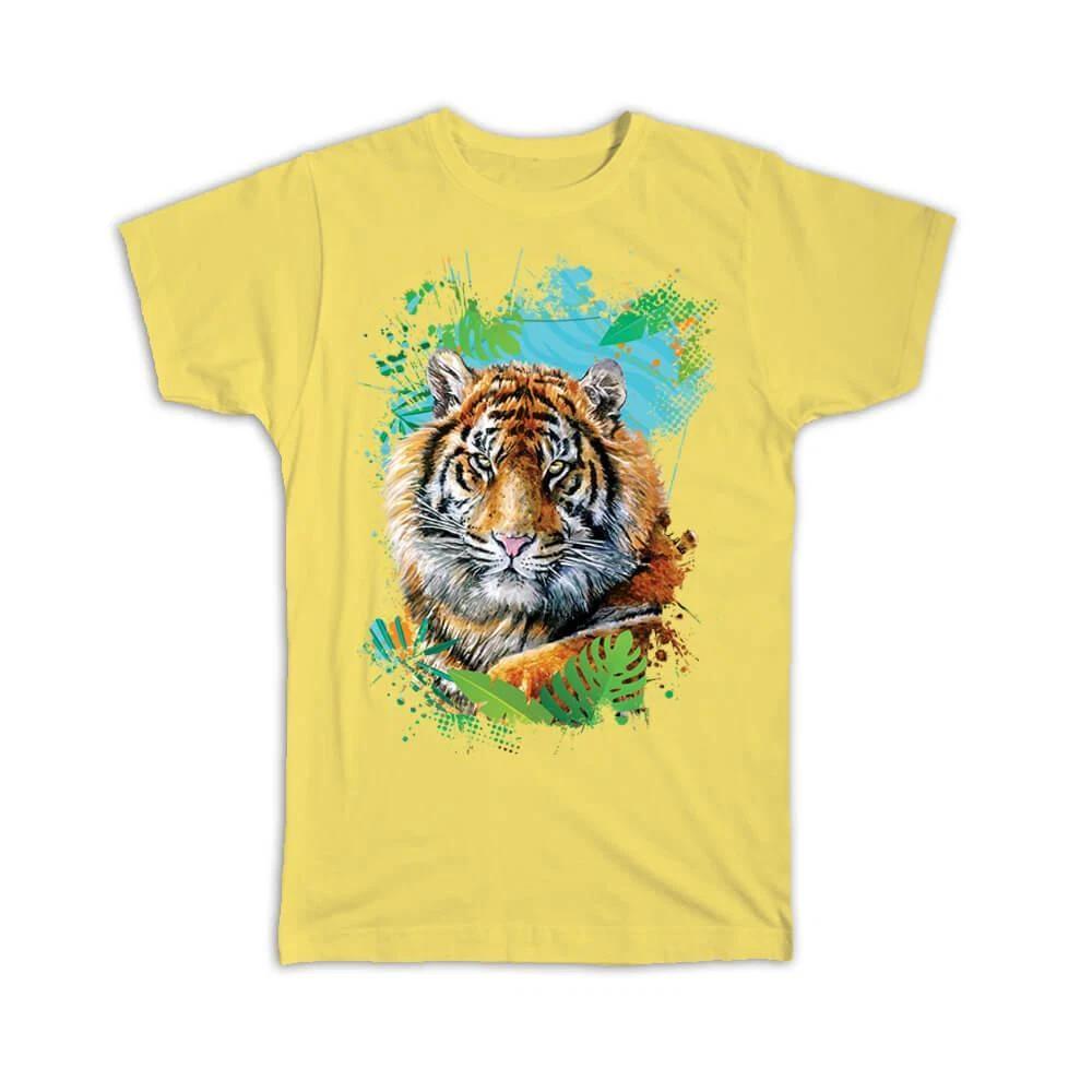 Gift T-Shirt : Tiger Leaves Wild Animals Wildlife Fauna Safari Species M