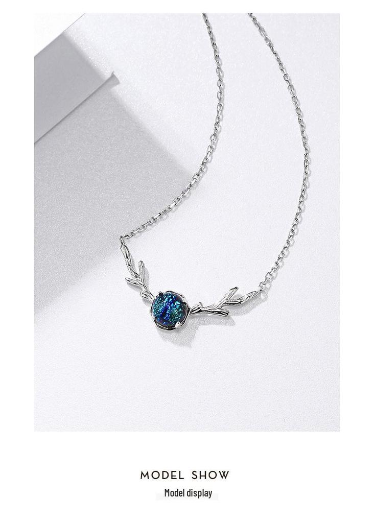 S925 Sterling Silver Versatile Deer Antler Necklace for Women - Japanese Style, Light Luxury Forest-Inspired Clavicle Chain