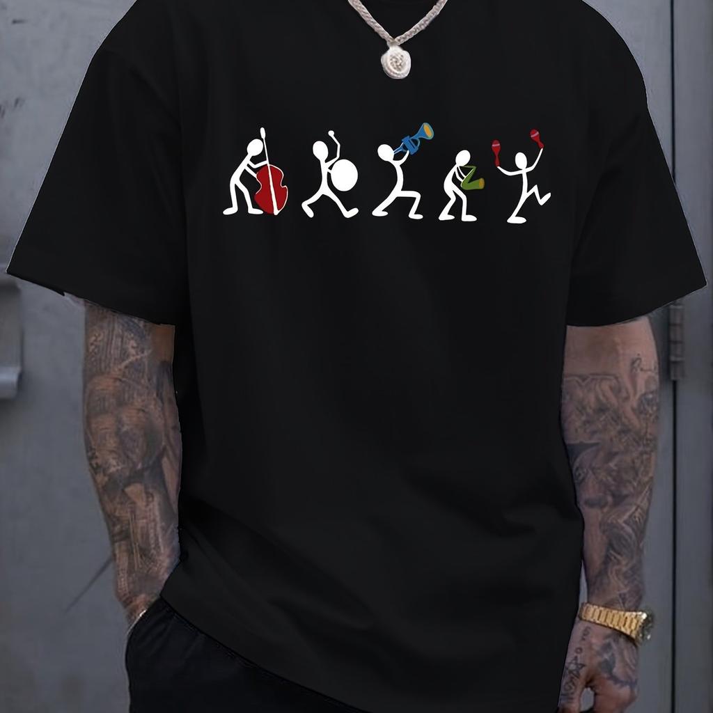 Men T-Shirt Stretchy Crew Neck Tee with Music Player Graphic Soft Everyday Shirt for Musicians Music Lovers