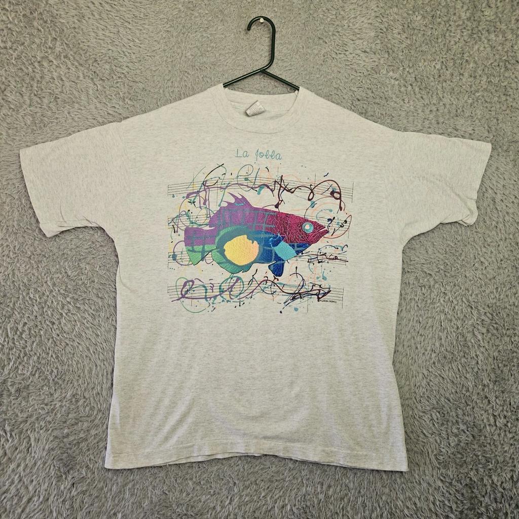 Vintage T Shirt Men XL Fish Nature Animals Ocean 3D Texture Gran Single Stitch