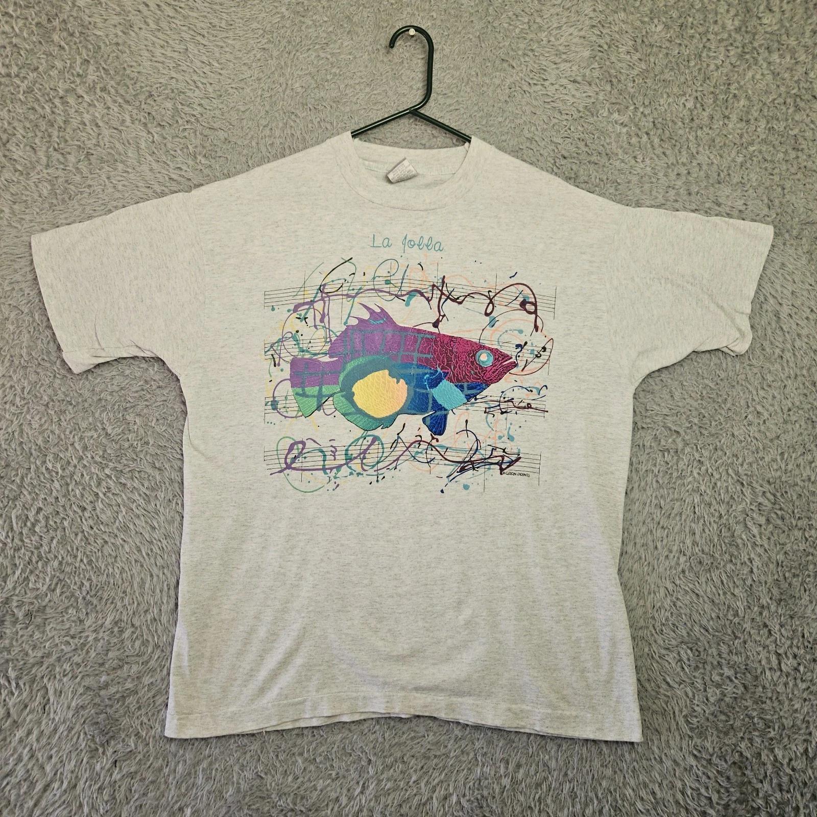 

Vintage T Shirt Men XL Fish Nature Animals Ocean 3D Texture Gran Single Stitch M