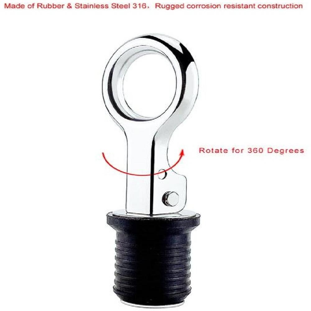 316 Stainless Steel Flip Style Drain Plug - Cam Lock Snap Tight Plug For Boat Hull, Livewell, Baitwell, Transom (Fits 1" & 1-1/4" Holes)