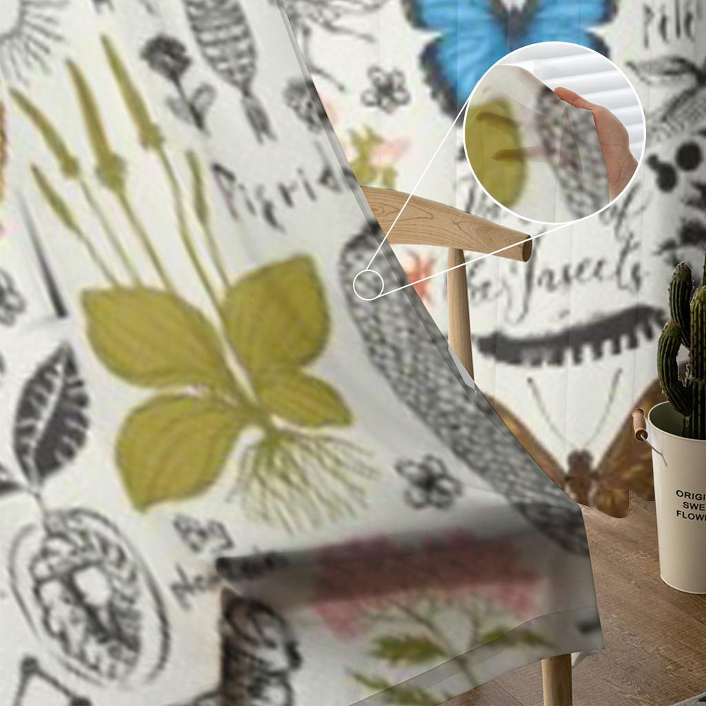 Abstract Insects Medicinal Herbs Retro Sheer Curtains for Living Room Tulle Window Curtain Bedroom Kitchen Veil Drapes