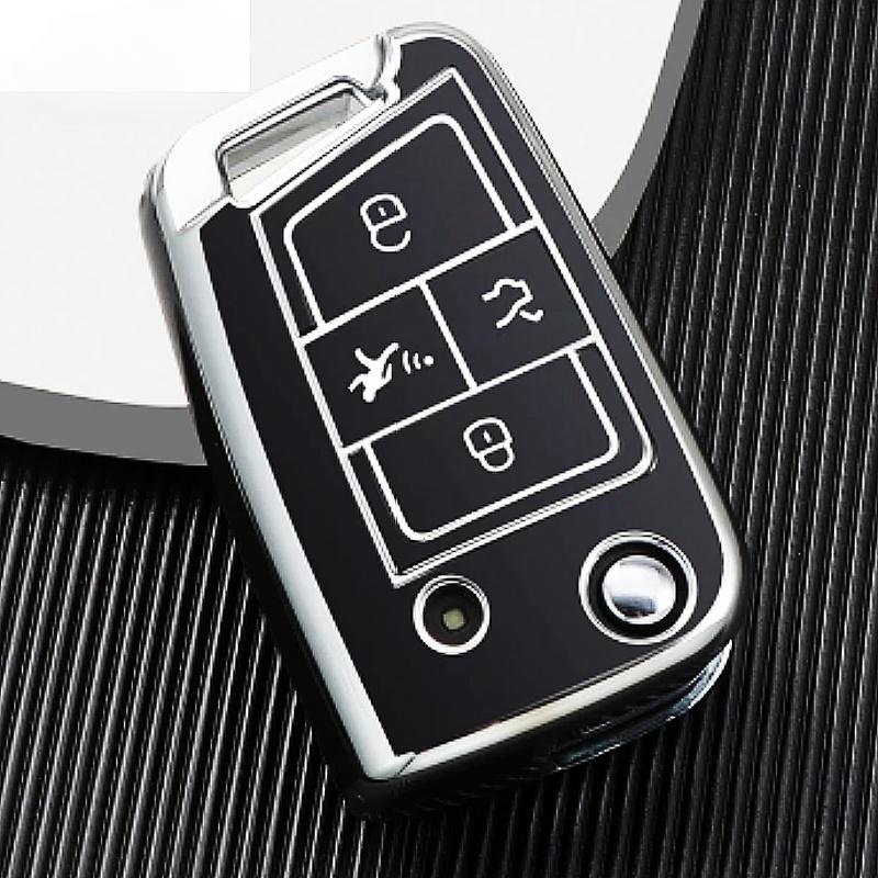 

Чехол для ключей от машины из ТПУ с 4 кнопками для VW Volkswagen Golf VII Mk7 GTI Jetta Flip Hoder, брелок с дистанционным управлением, защитная крышка чёрный