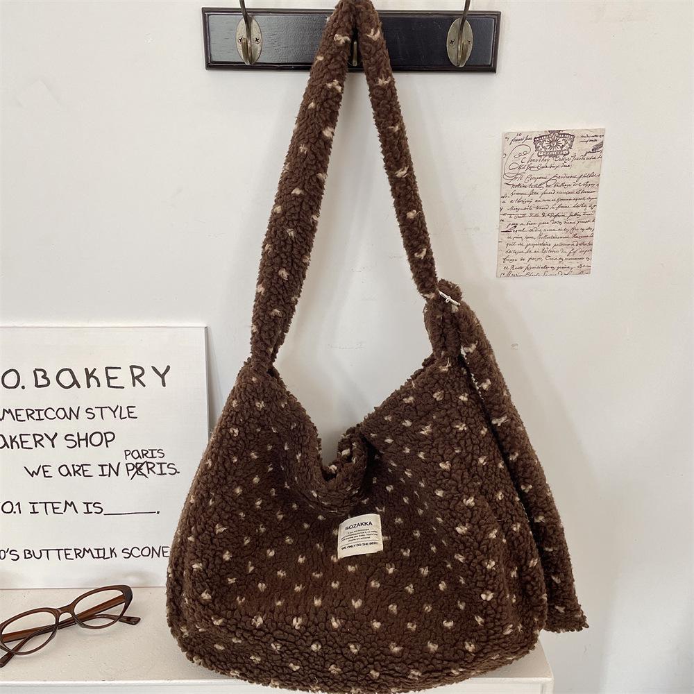 Herbst/Winter Plüsch Herz Umhängetasche - Canvas Schultertasche mit großem Fassungsvermögen