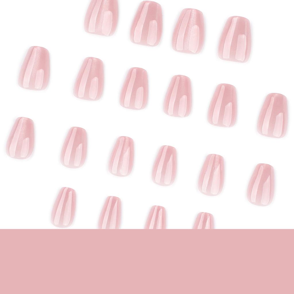 Short Trapezoidal Nail Art Nail Pieces Flash Naked Pink Cat's Eye Solid Color Wear Nail Fake Nails Press On Nails