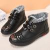 Ethnic Style Ankle Elderly Cotton Boots Winter New Women Waterproof Non Slip Round Toe Plush Keep Warm Flat Sole Cotton Shoes
