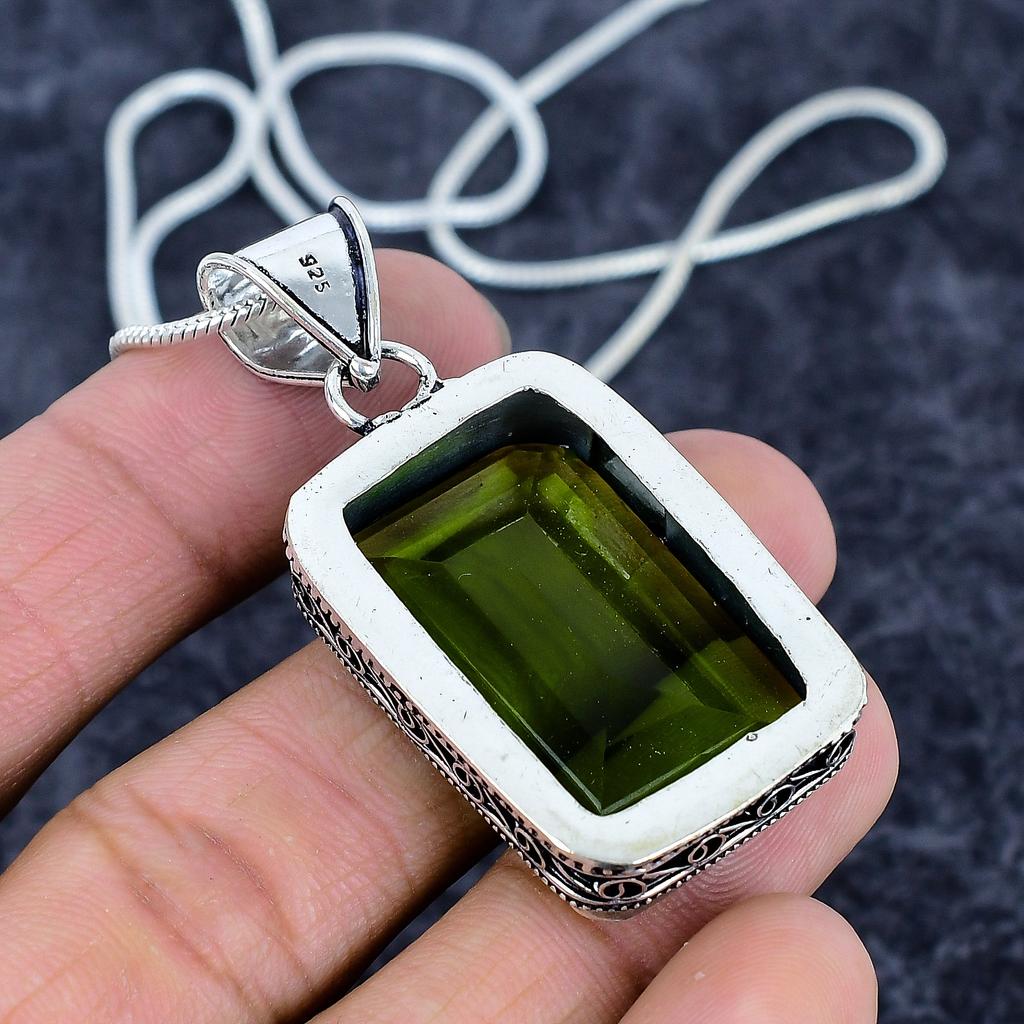 Peridot Gemstone Handmade 925 Sterling Silver Jewelry Pendant 2.05" M-3228