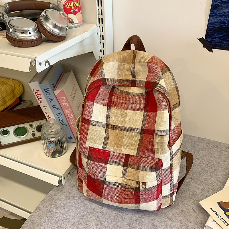 Women Plaid Backpack Campus Student Schoolbag Travel Backpack
