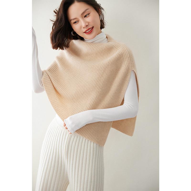 Women's Cashmere Wool Pullover Shawl - Autumn/Winter Coin Stitch Double-Strand Thick Knit