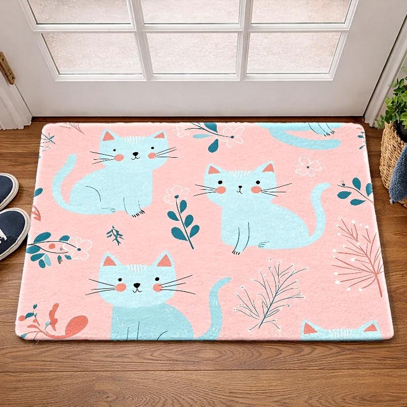 Retro Mid Century Black Cat Doormat Green Stripe Bow Vintage Cartoon Cat Indoor Entrance Rug