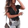 2026 New Spring/Summer Women's Zipper Ribbed Round Neck Short Sleeve Casual Simple T-Shirt Top