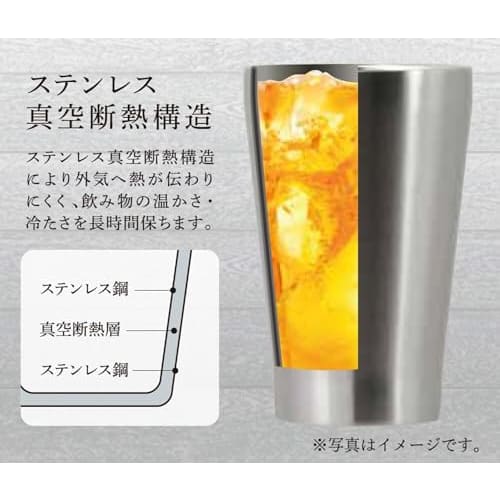 PEARL METAL Vacuum Insulated Tumbler, 430ml, Keeps Hot or Cold Drinks Hot or Cold, Anti-Condensation, Stainless Steel, Satin Finish, Vintage Bar Style