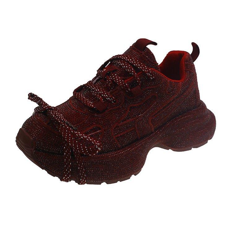 European Ankara Red Full Diamond Dad Shoes Women 2025 New Versatile Platform-soled Sports Shoes Fried Street Casual Shoes Tide