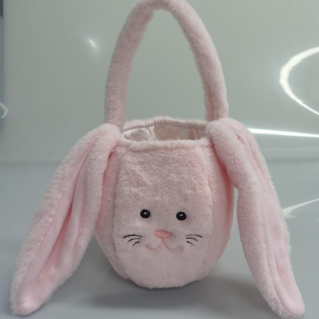 Plush Easter Bunny Basket for Kids Boys Girls Rabbit with Long Plush Ear Egg Hunting Bags Tote Bags for Home Decorations Candy