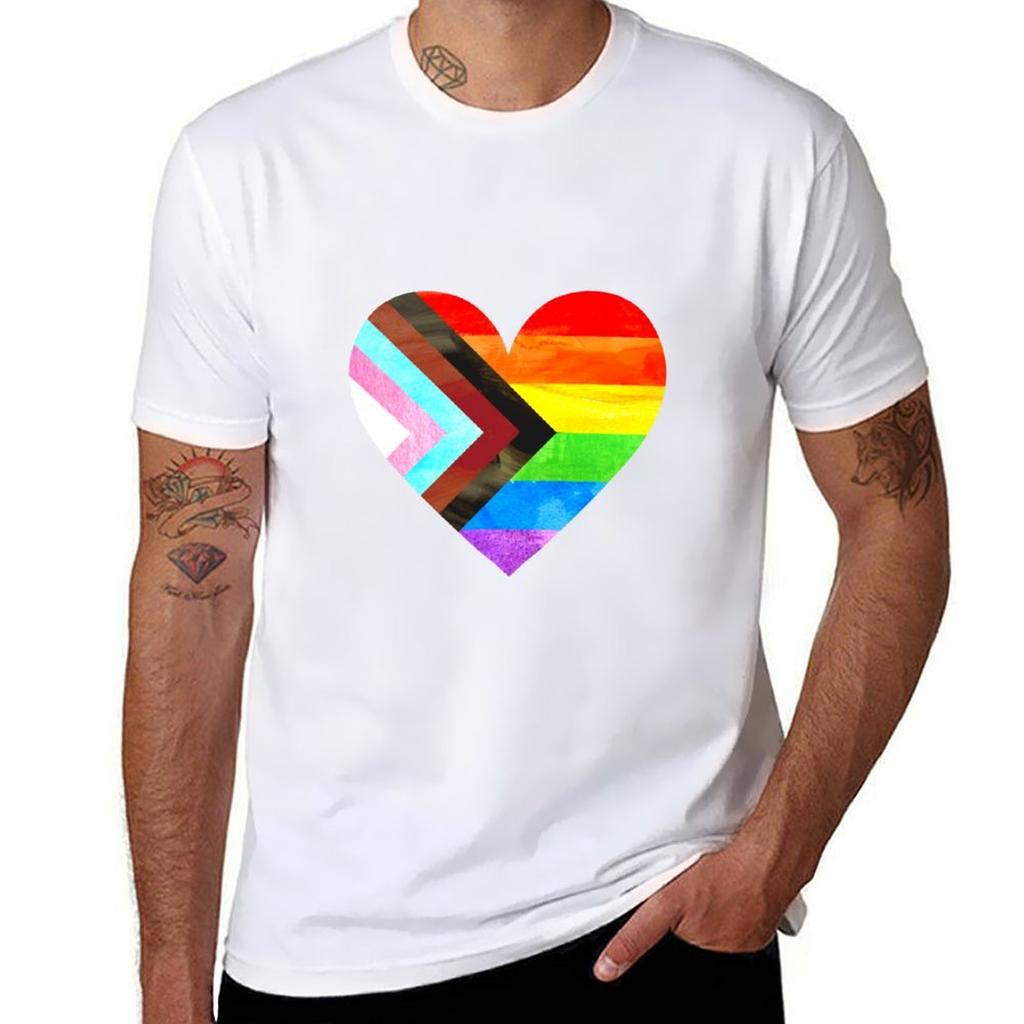 Progress Pride Flag Heart Watercolor Progress Pride Flag Pride Heart Tshirt Comfortable Daily Wear Tee