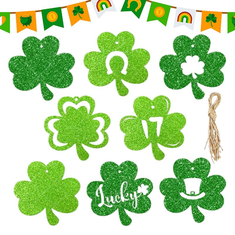 St Patricks Day Shamrock Decoration Hangtag Lucky Shamrock Pendant Irish Festival Party Ornaments Set Of 8 Office Home Decor