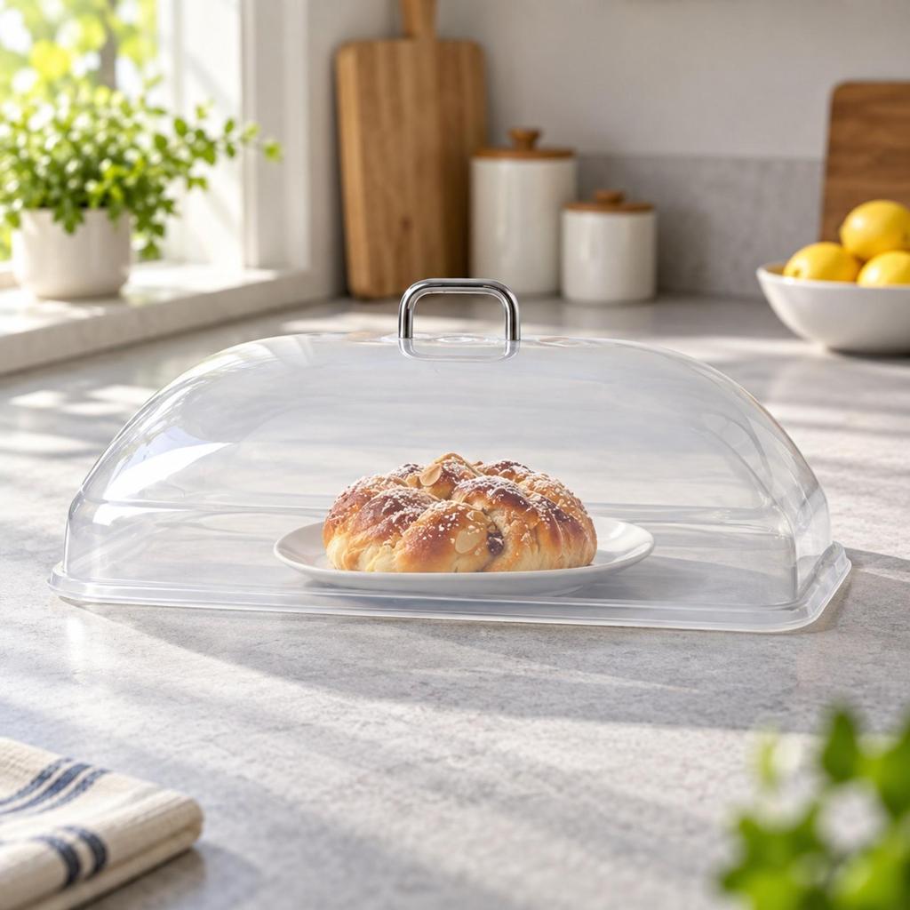 Transparent Cake Cover with Stainless Steel Handle Wipe-Spotless