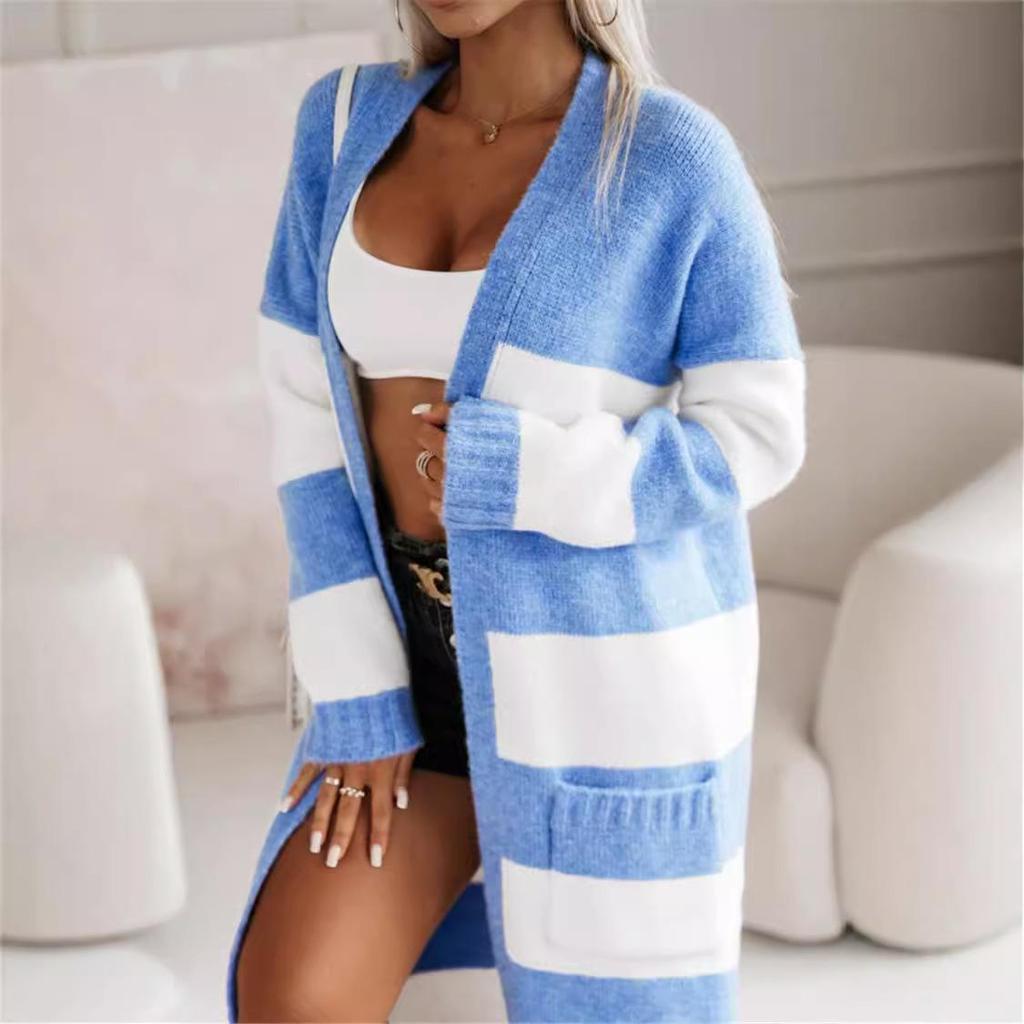 Women's 2025 Color Block Loose Knit Cardigan Sweater