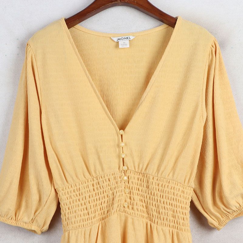 Sunshine House Summer New Arrival Export European and American Women's Clothing V Neck Short-Sleeved Women's Clothing Dress A- line Umbrella Skirt