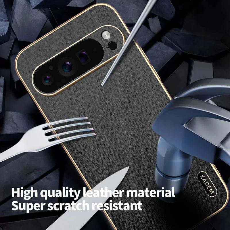 Stripe Thread Texture Leather Back Plating Case For Google Pixel 10 9 9a 8 7 6 Pro Anti Fingerprint Slide Camera Protector Shell